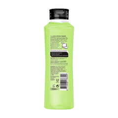 Alberto Balsam Juicy Green Apple shampoo bottle side highlights easy rinse and light fragrance.