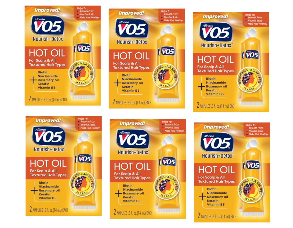 Alberto VO5 Hot Oil Therapy six-pack display emphasizes value and convenience