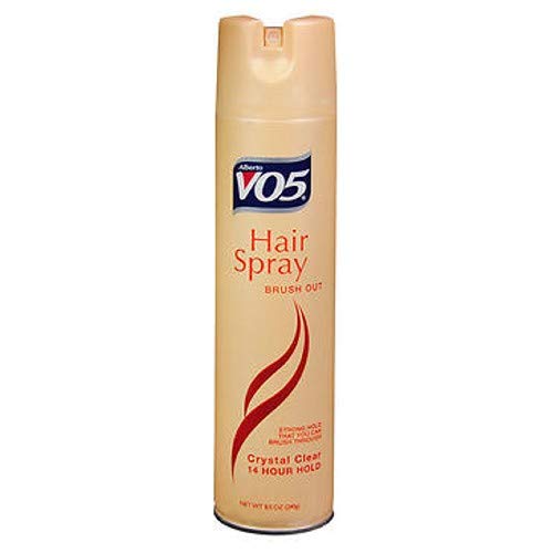 Alberto VO5 Brush Out Crystal Clear 14 Hour Hair Spray bottle delivers strong hold with a clear finish.