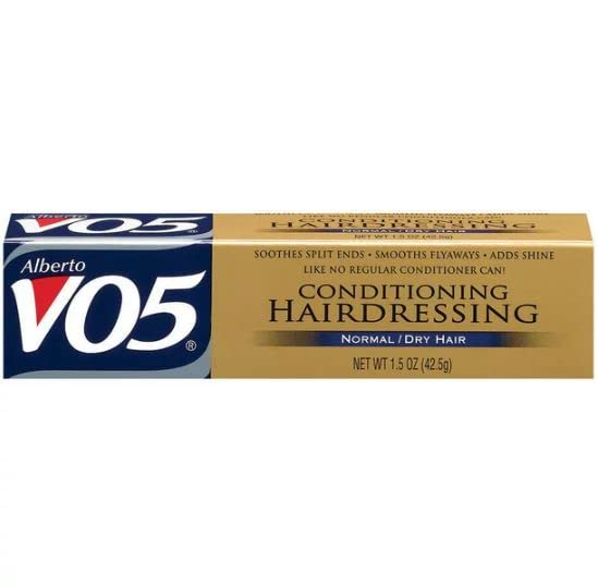 Alberto VO5 Conditioning Hairdressing applied on damp hair with shine.
