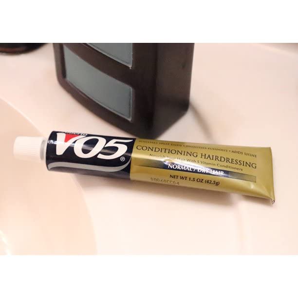 Alberto VO5 Conditioning Hairdressing bottle highlights lightweight texture.
