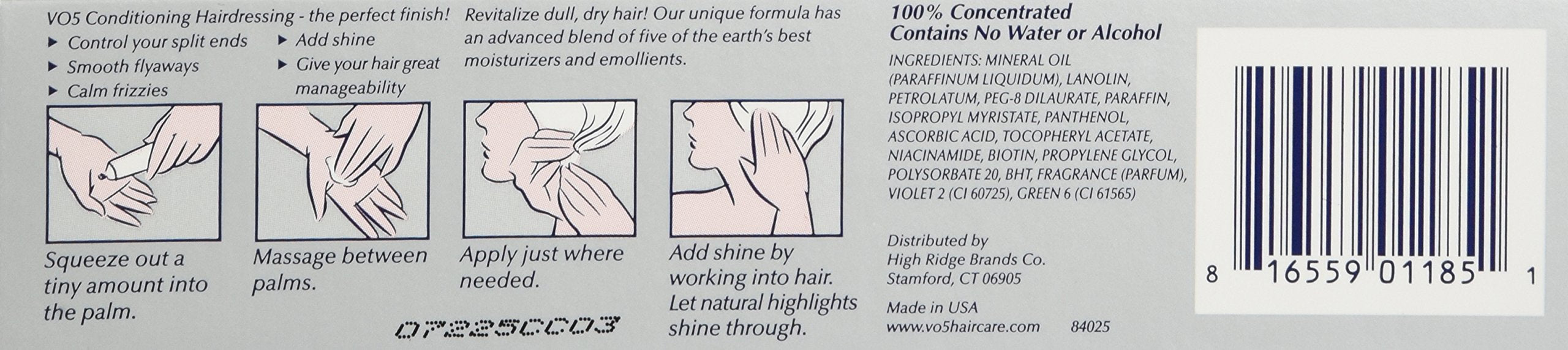 Alberto VO5 Conditioning Hairdressing flyaways control shot demonstrates sleek finish.