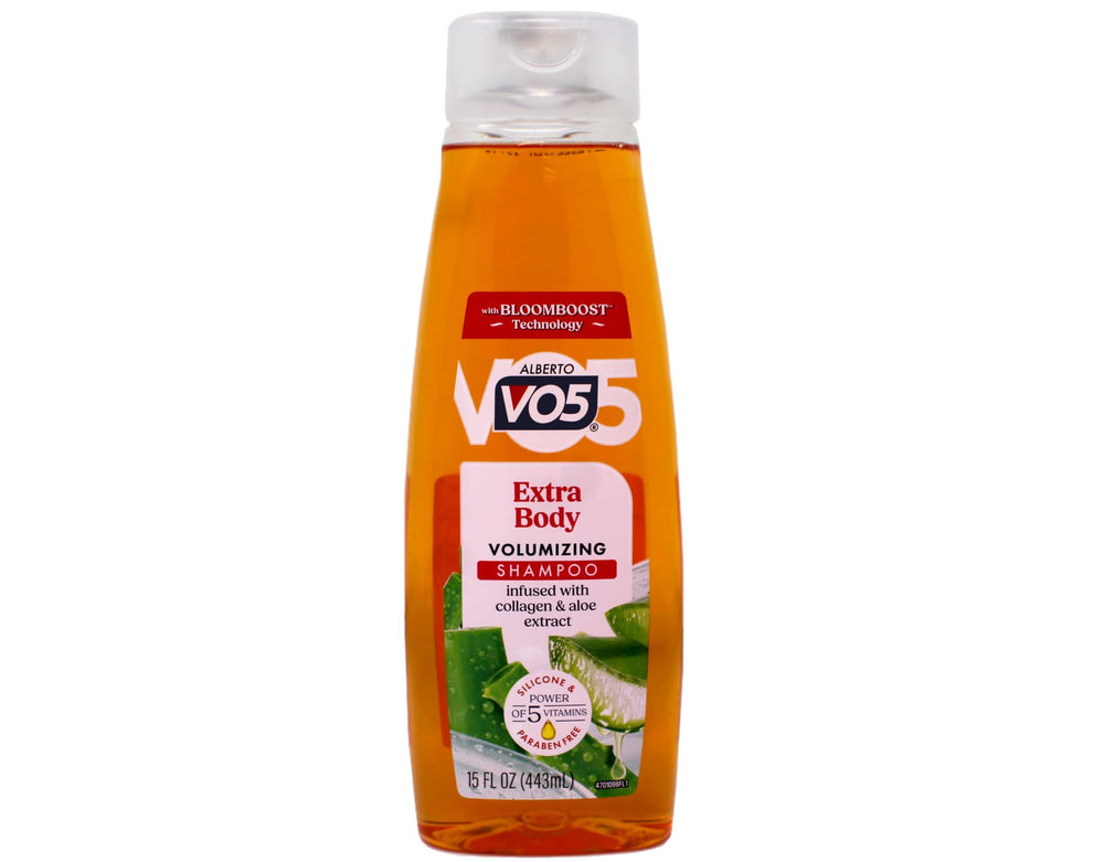Alberto VO5 Extra Body Shampoo pour demonstrates easy application for fuller hair