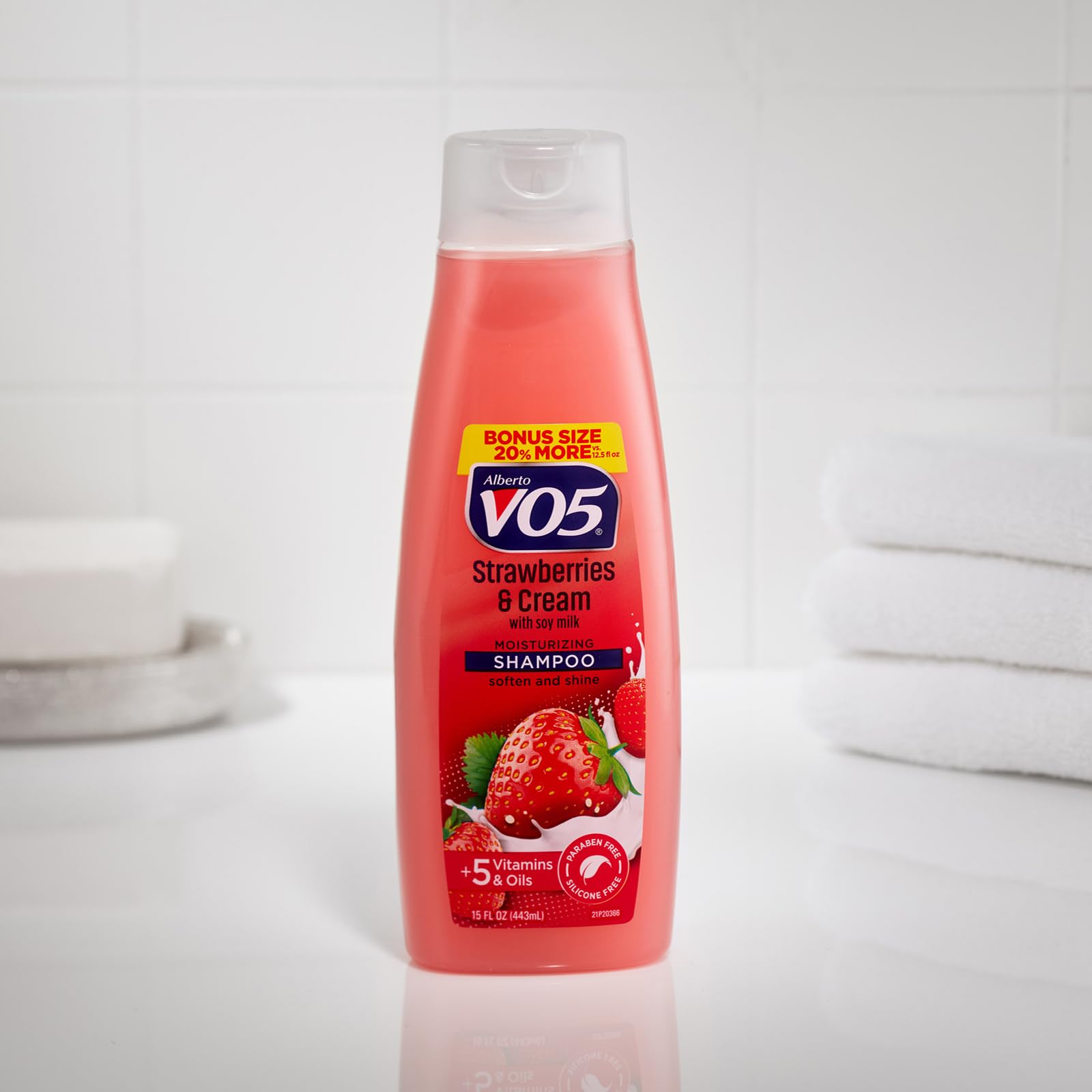 Close-up of creamy lather from soy milk and strawberry extract.