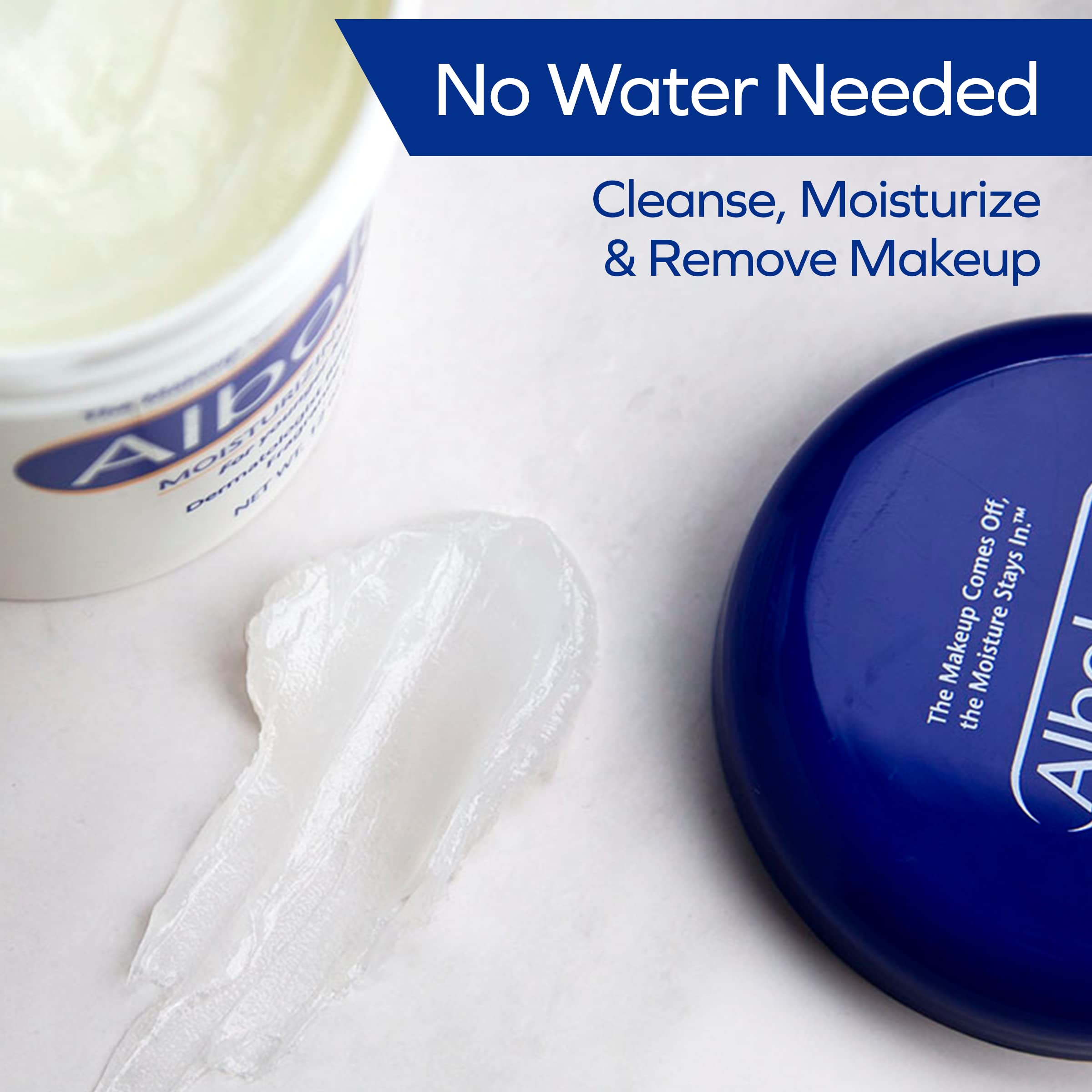 Albolene makeup removal application demonstrates easy removal of mascara and lipstick