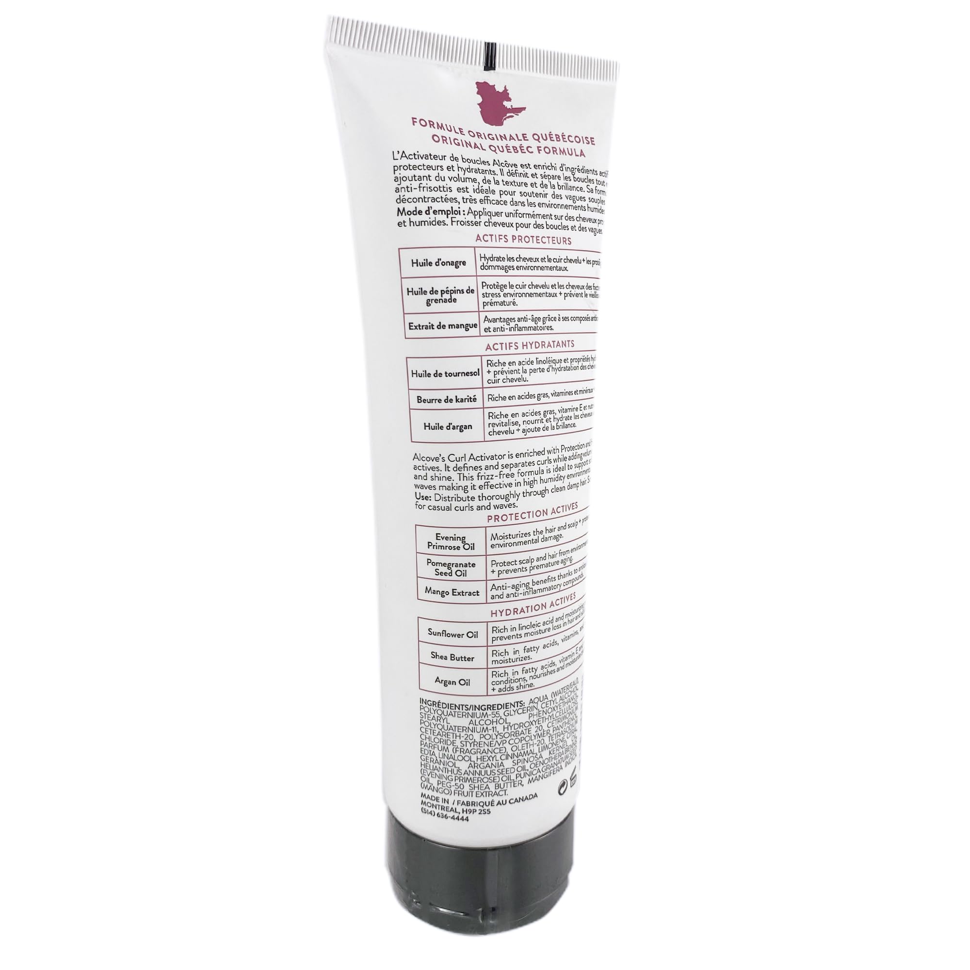 Alcôve Curl Activator Montreal-origin branding emphasizes cruelty-free, high-quality care.