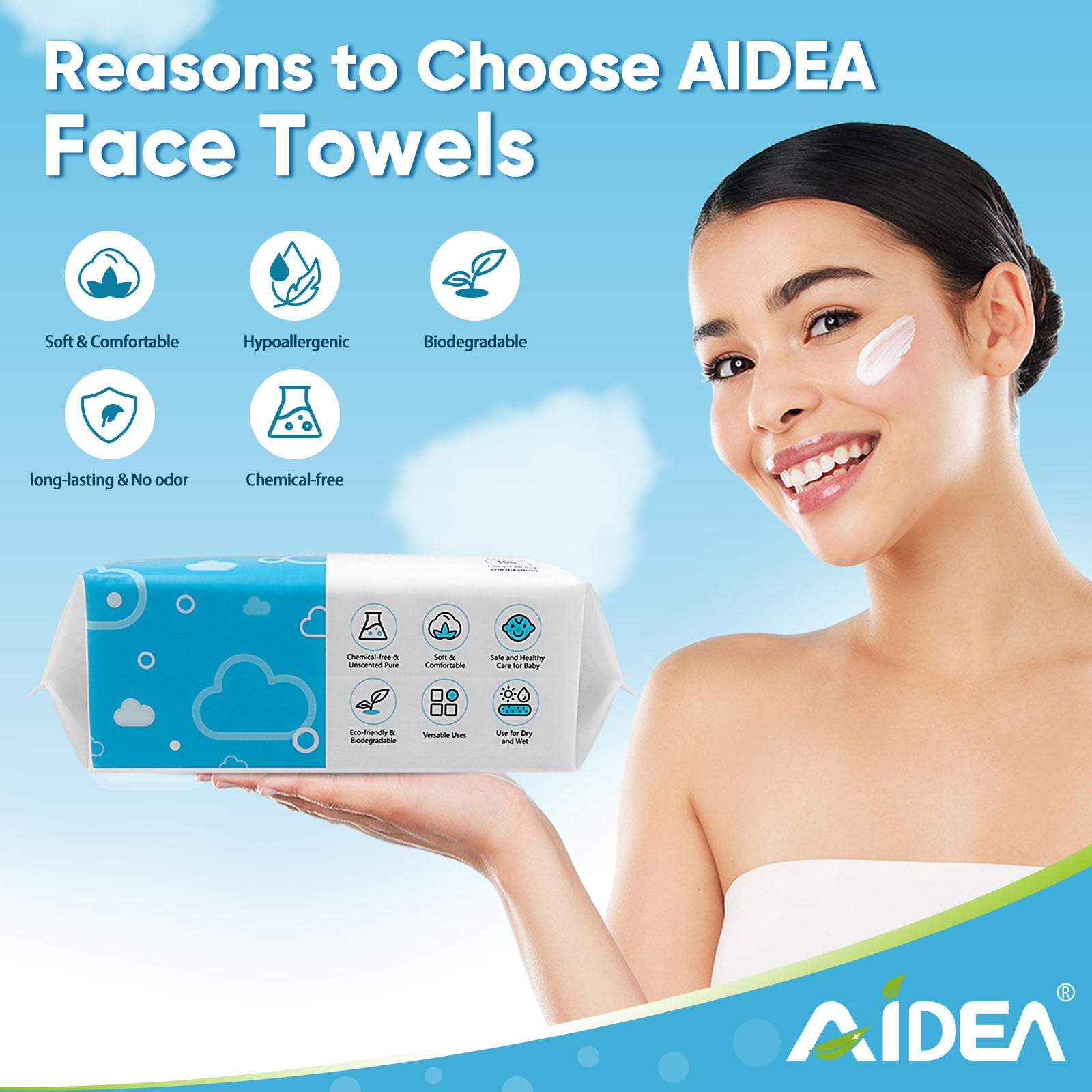 AIDEA AlDEA face towels suitable for sensitive skin and daily use.