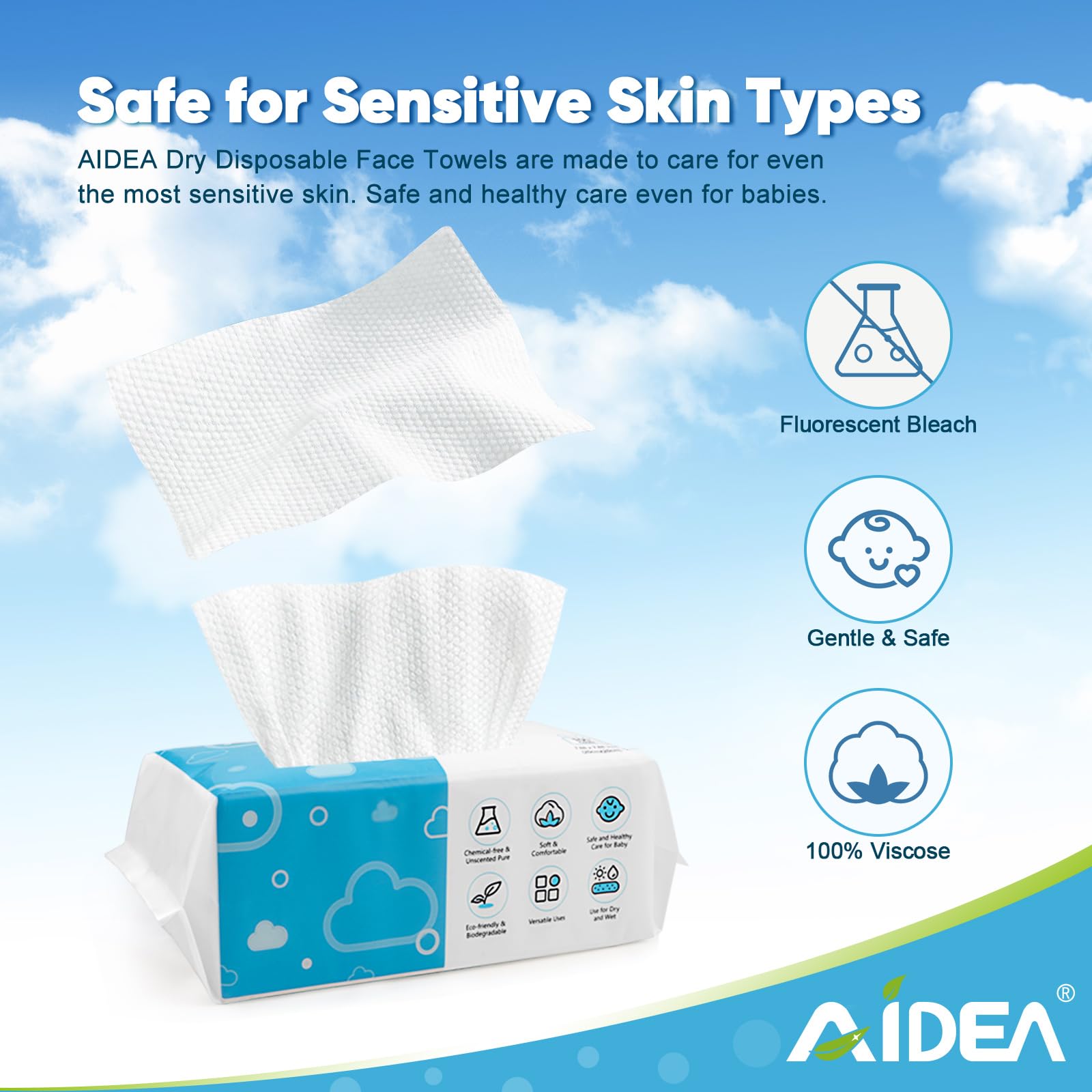 AIDEA AlDEA face towels single wipe close-up highlights soft, skin-safe cleansing.