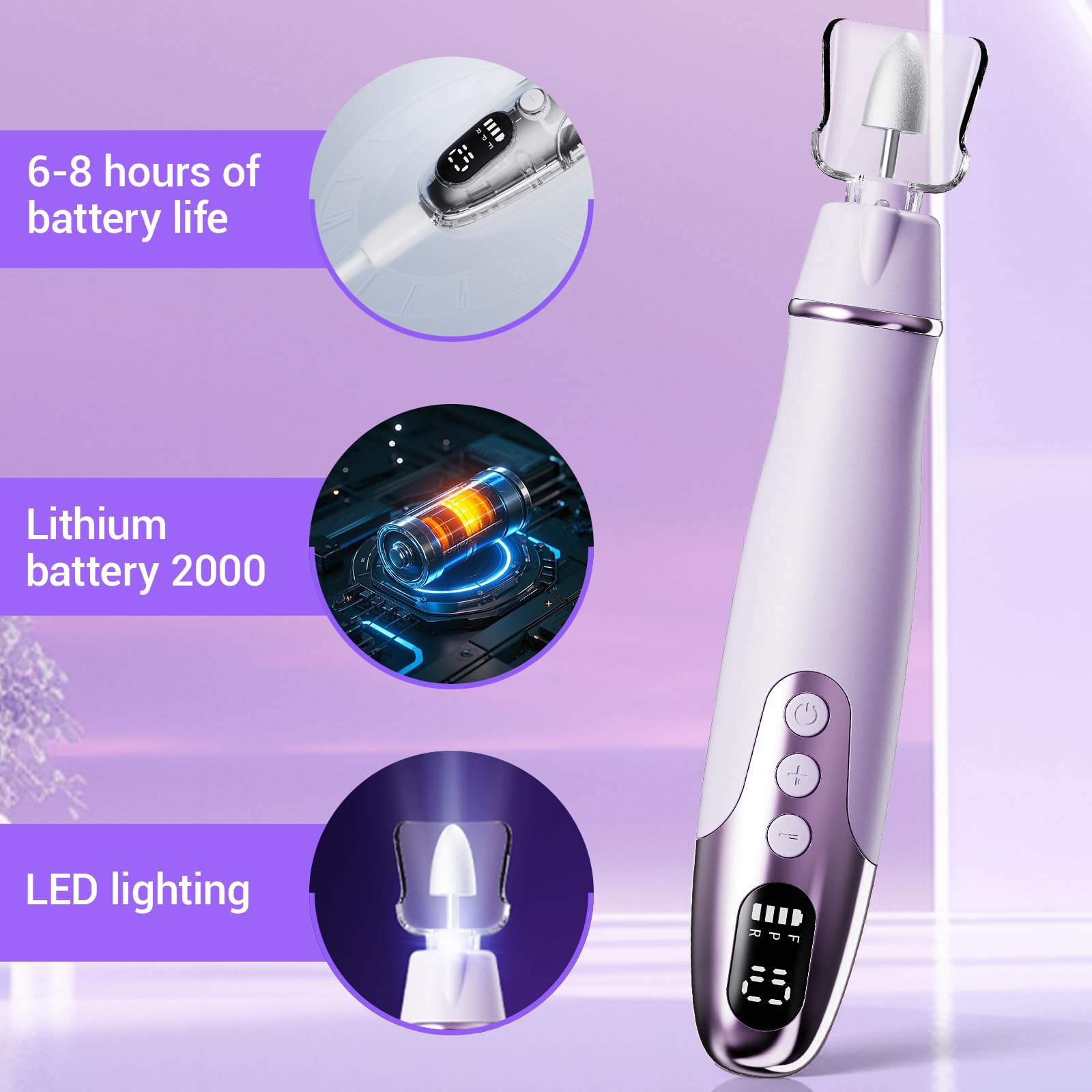 Aleanu interchangeable bits set enables shaping, buffing, and cuticle care.