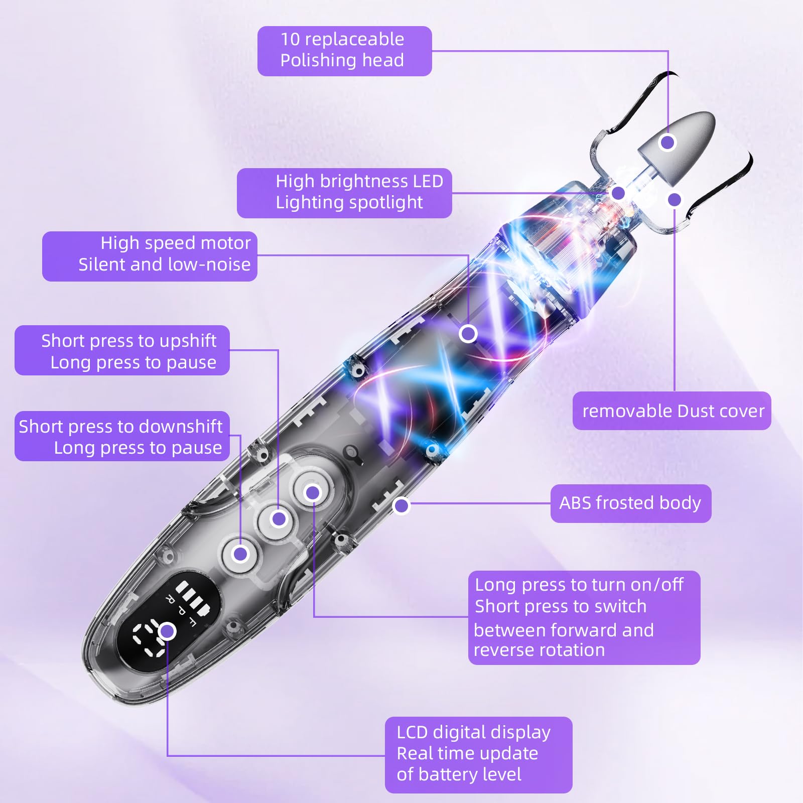 Aleanu rechargeable nail drill with Type-C charging for on-the-go use.