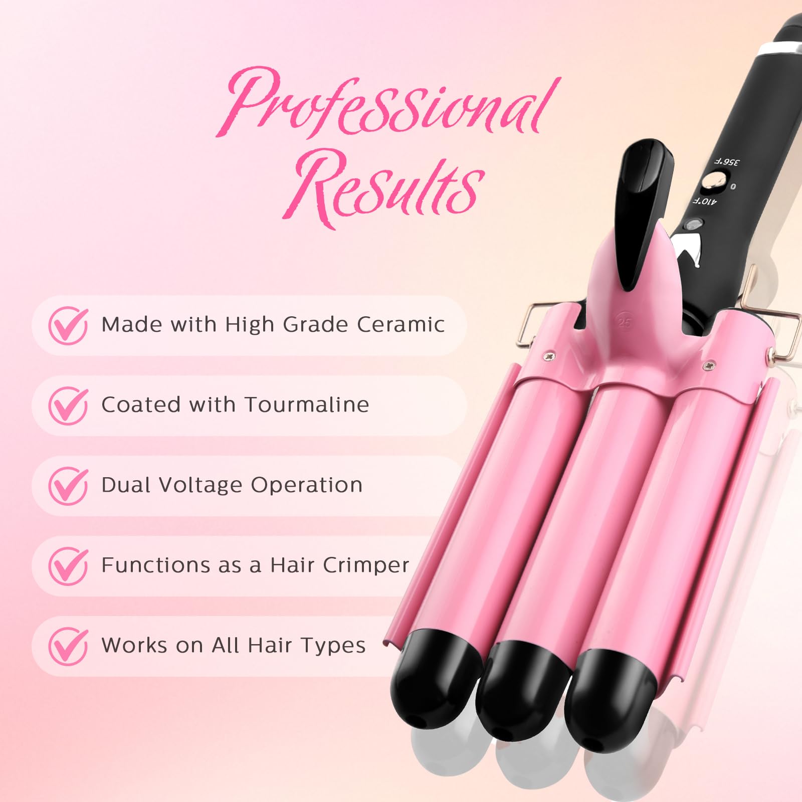 Aleath triple-barrel iron offering versatile styling for all hair lengths.