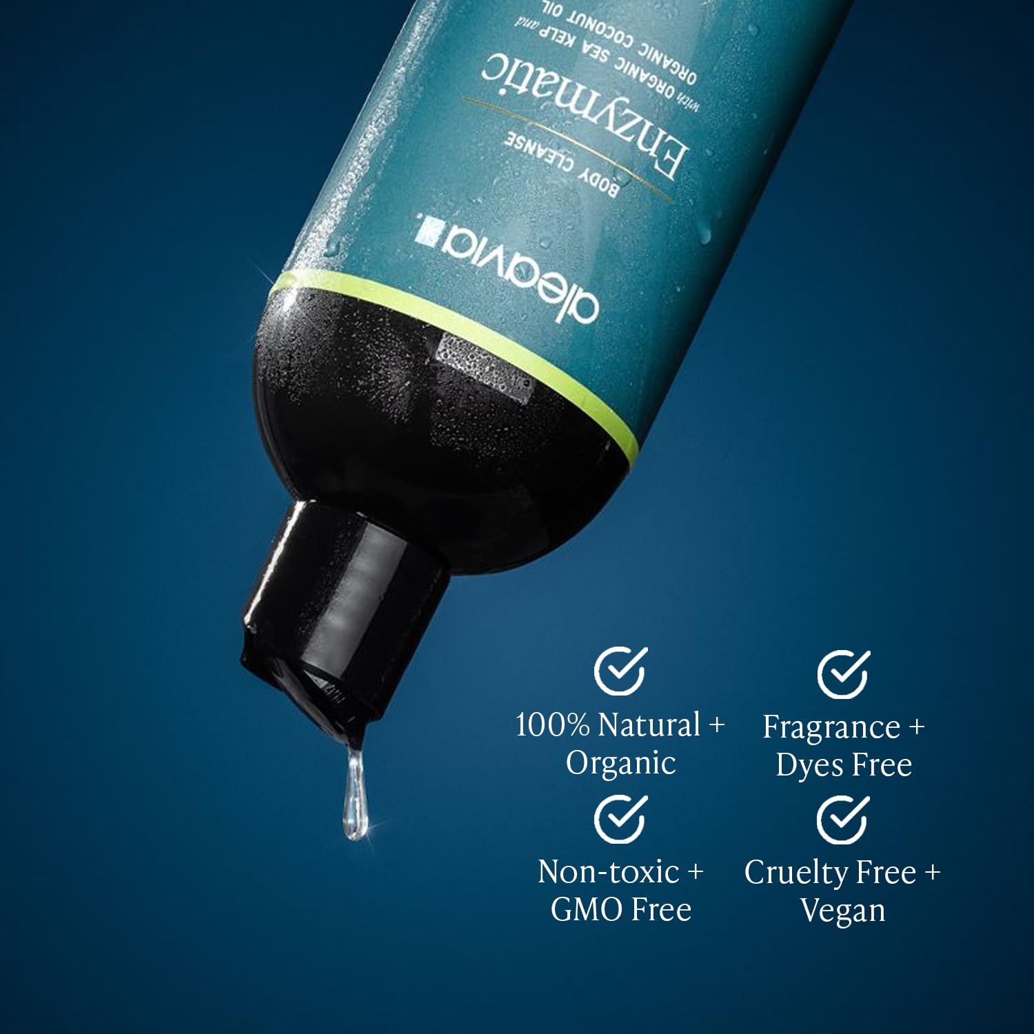 Aleavia Body Cleanse closeup featuring ingredients and prebiotic formula for balanced skin.