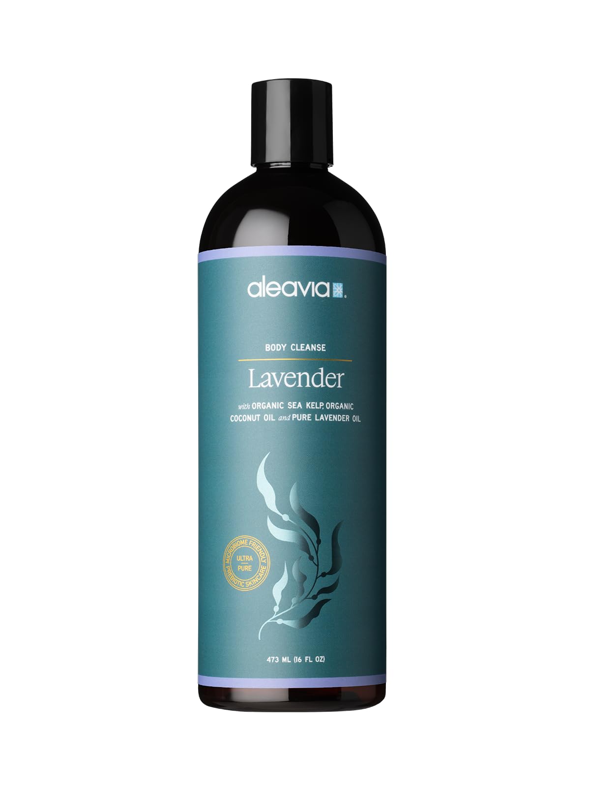 Aleavia Lavender Body Cleanse bottle shows calming lavender scent for daily cleansing