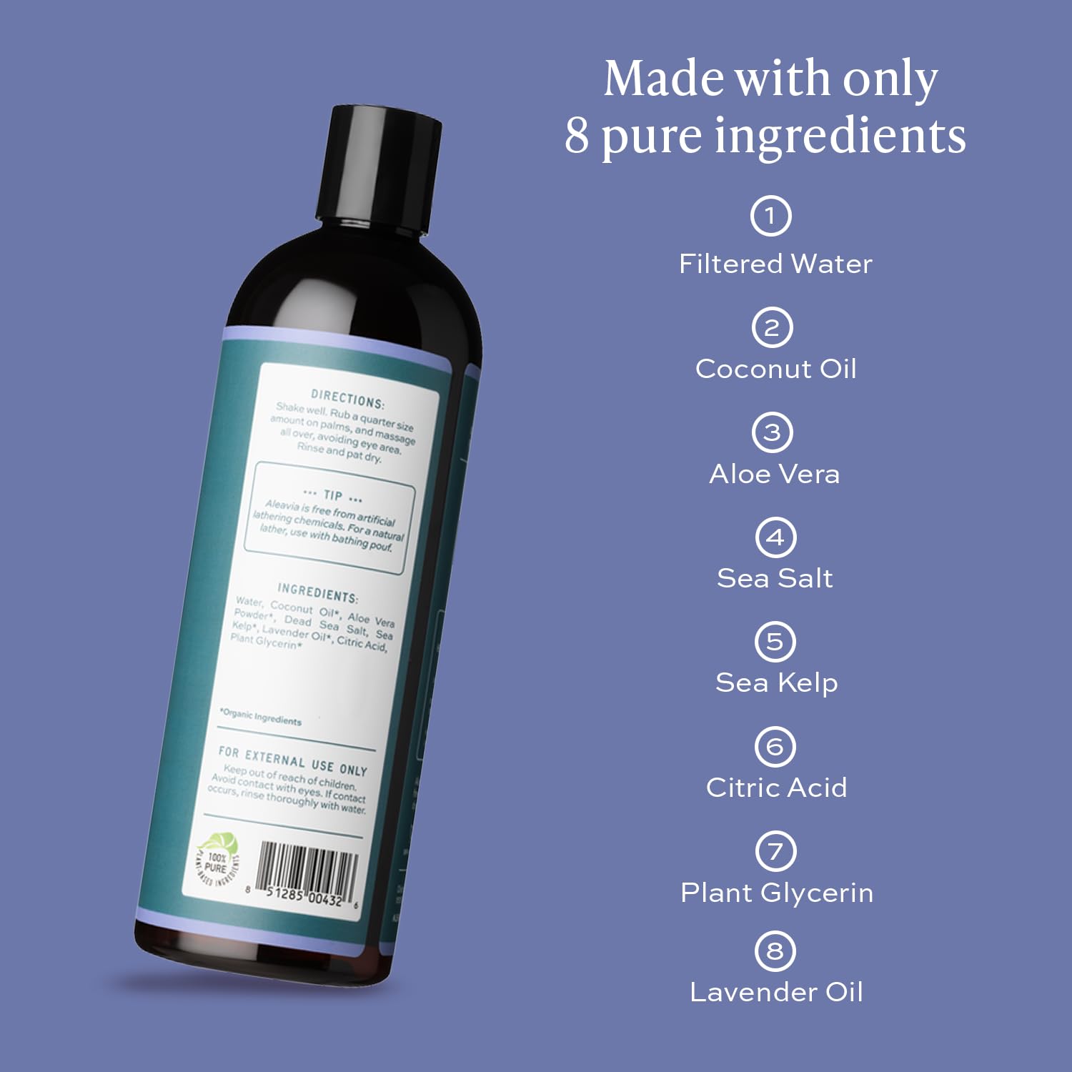 Aleavia Lavender Body Cleanse lather closeup highlights prebiotic nourishment during cleansing