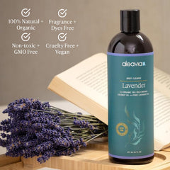 Aleavia Lavender Body Cleanse pour captures smooth texture and lavender aroma for spa-like routine