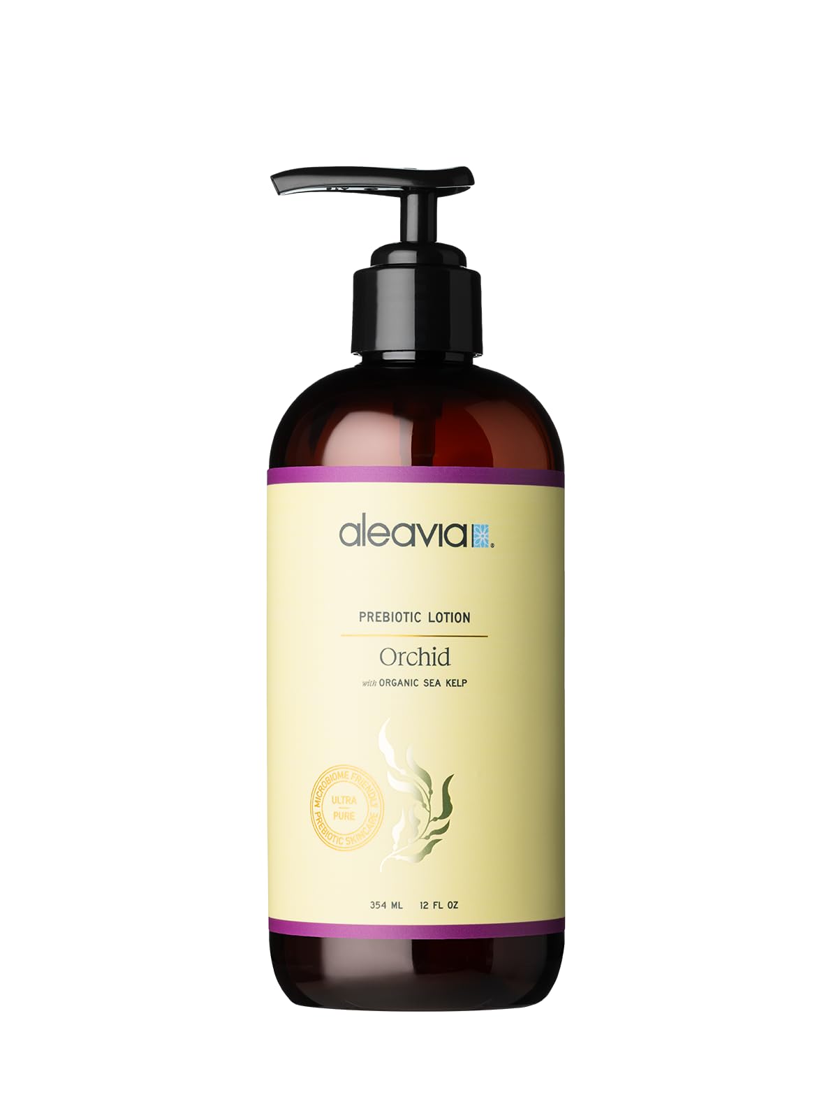 Aleavia Orchid Prebiotic Body Lotion bottle-front highlights fresh orchid scent for daily hydration