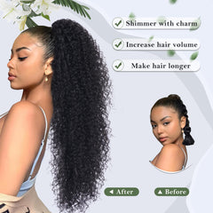 Alebery deep-curly ponytail clip-drawstring for secure, comfortable all-day wear.
