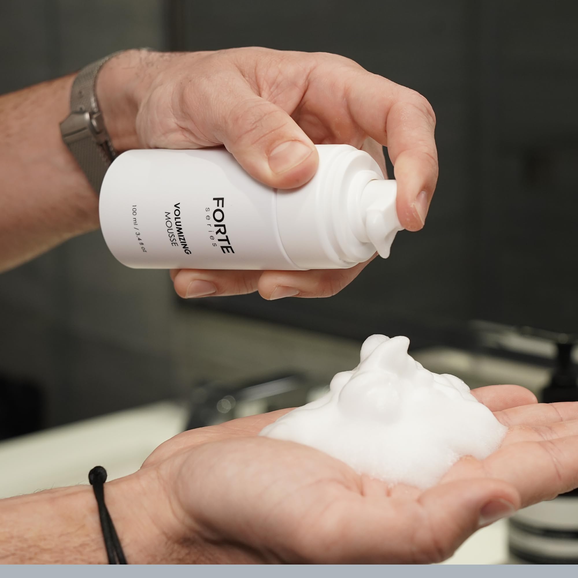 Alex Costa Forte Series bottle closeup highlights Panthenol for stronger hair feel.