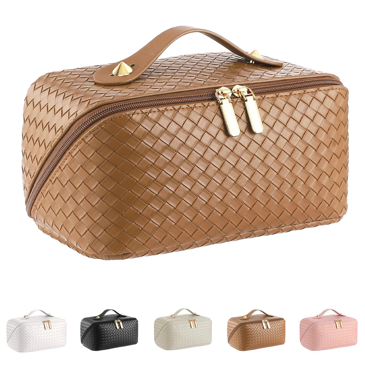 ALEXTINA travel cosmetic bag outside shows durable PU leather for chic organization