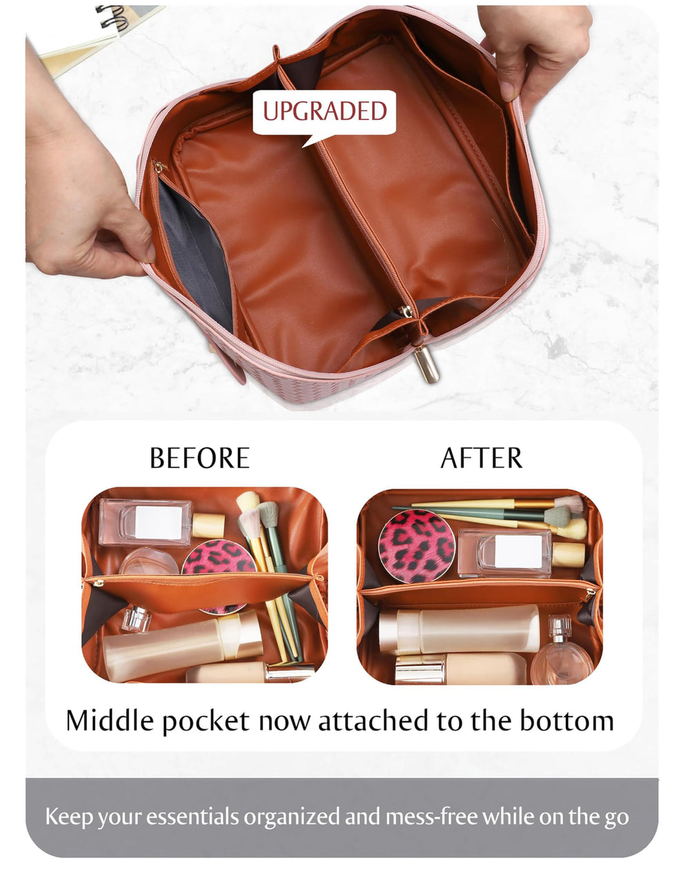 ALEXTINA waterproof PU leather bag keeps contents protected in wet climates.