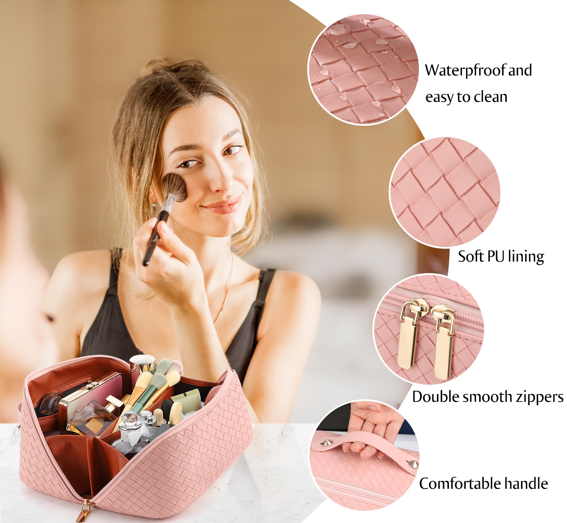 ALEXTINA woven exterior adds durability while traveling with daily-use convenience.