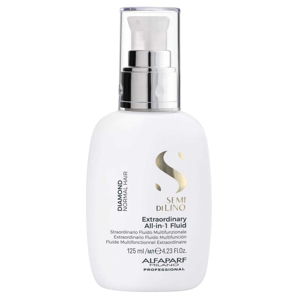 ALFAPARF MILANO Semi di Lino Diamond bottle pour demonstrates instant shine and easy application.