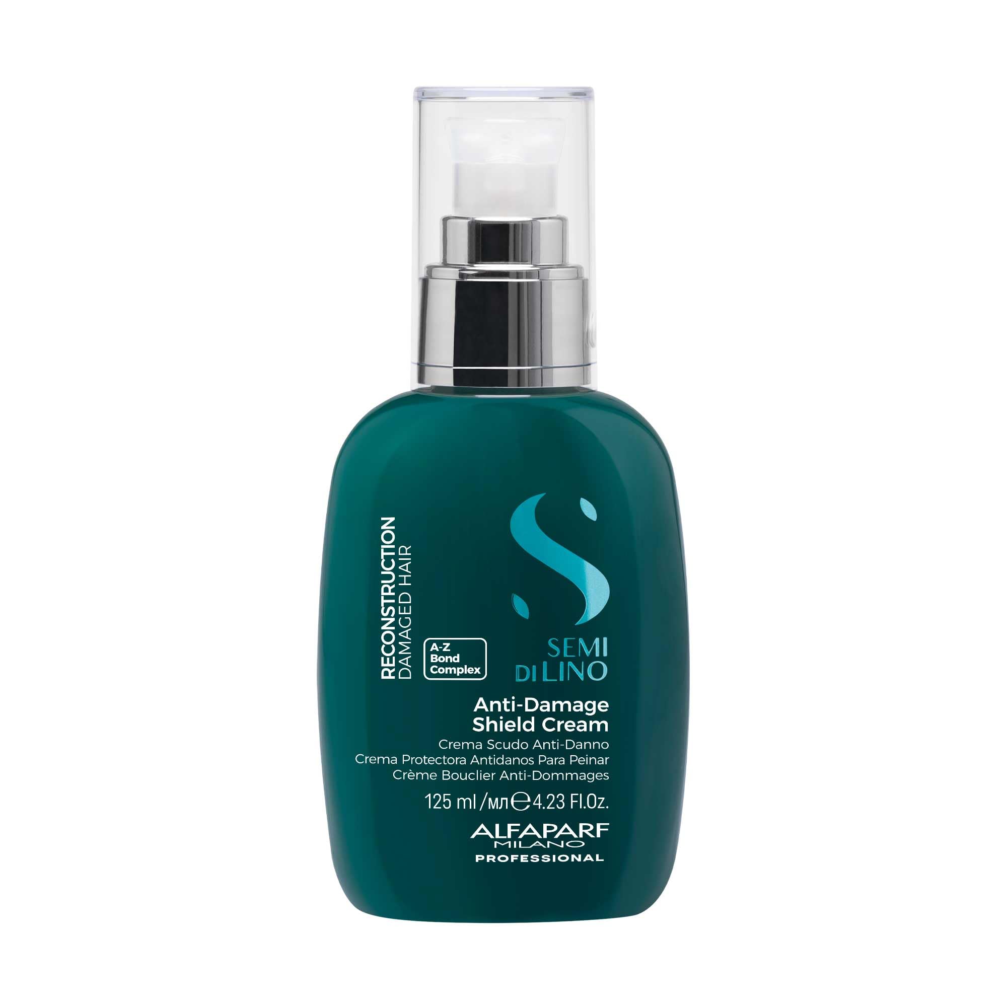 Alfaparf Milano Semi di Lino Reconstruction Bond Repair cream bottle shows vegan bond-repair power for damaged hair