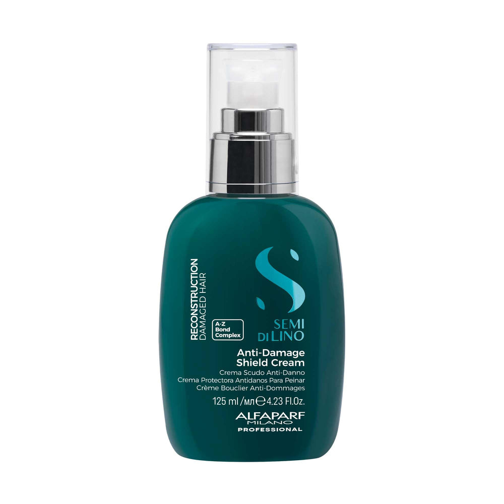 Alfaparf Milano Semi di Lino Reconstruction Bond Repair cream bottle shows vegan bond-repair power for damaged hair