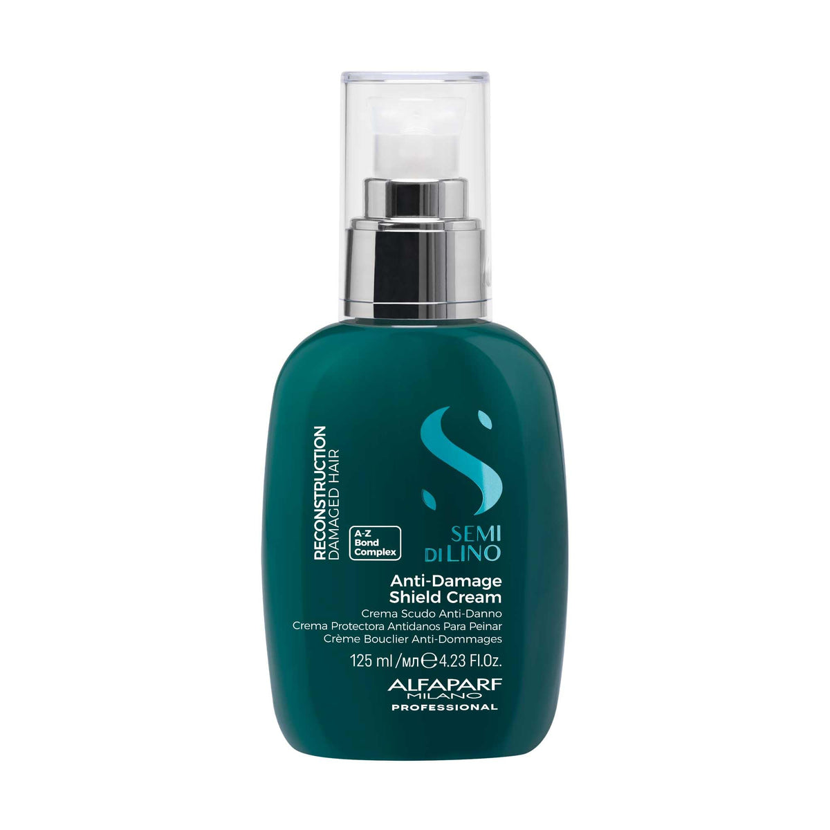 Alfaparf Milano Semi di Lino Reconstruction Bond Repair cream bottle shows vegan bond-repair power for damaged hair