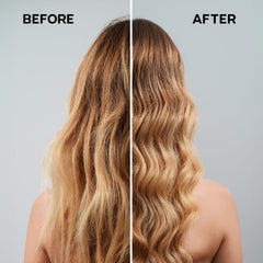 Alfaparf Milano Reconstruction cream swirls on hair, suggesting instant shine and improved combability