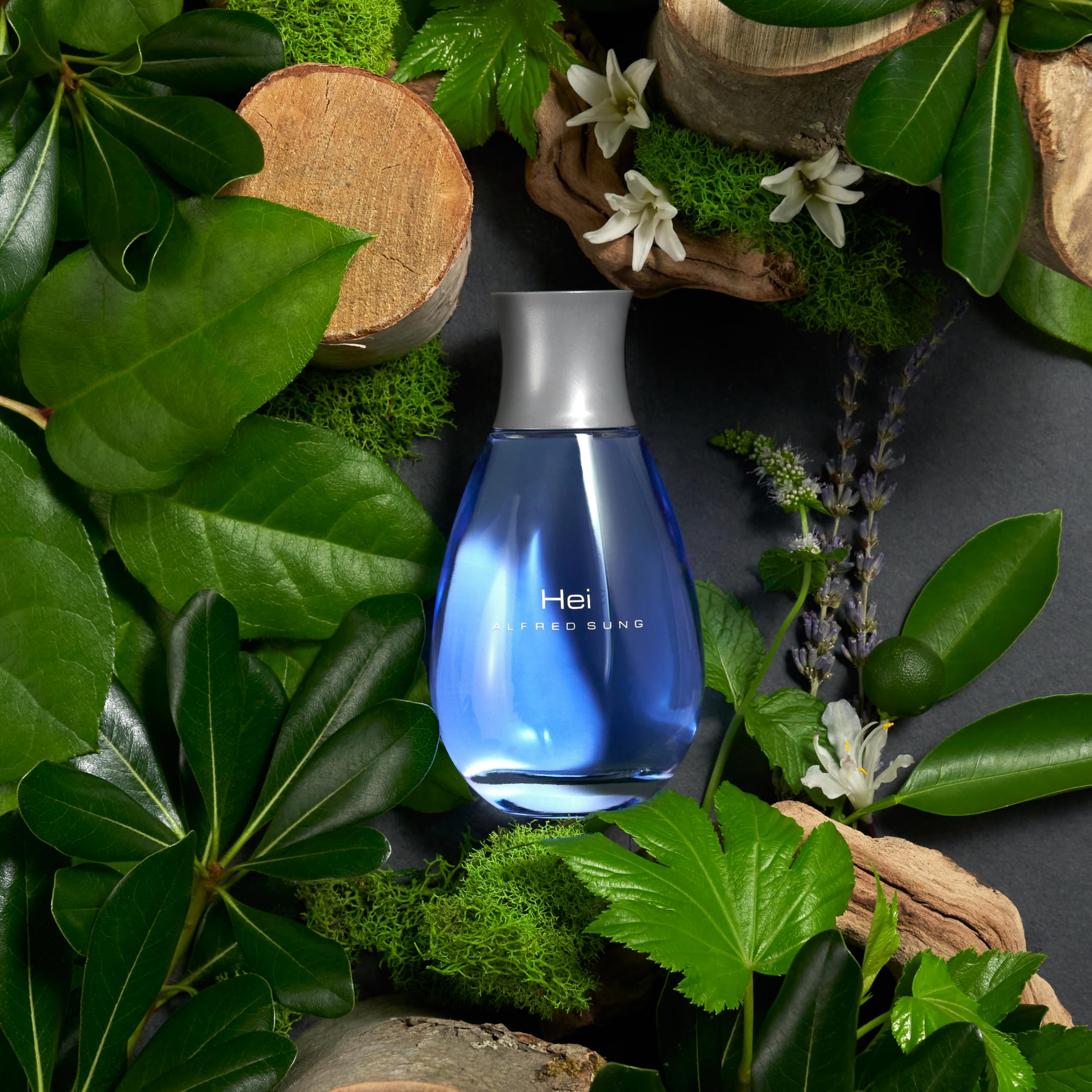 Alfred Sung HEI bottle angled showcases sleek profile for night outings.