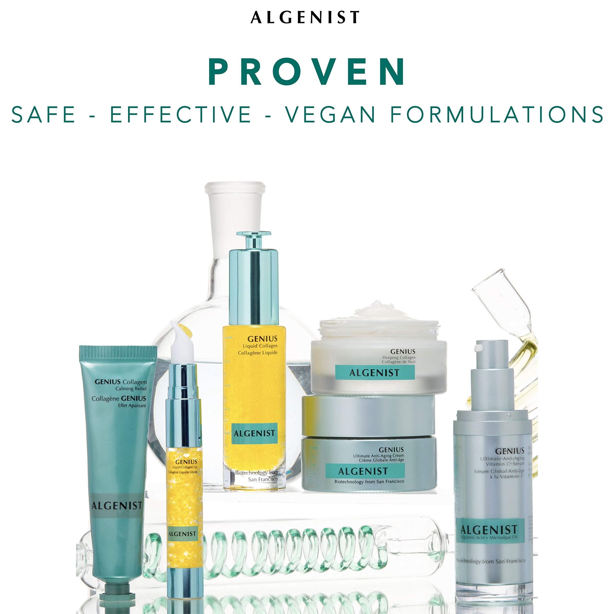 Algenist AlgaProtein enrichment focus suggests nourishing peptides for skin resilience.