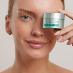 Application of Algenist GENIUS Eye Cream under-eye demonstrating gentle lifting action.