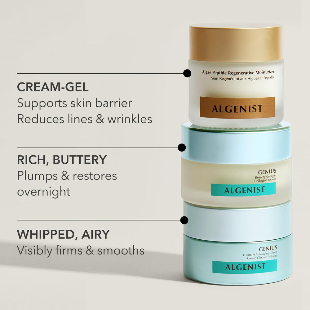 Algenist Genius Sleeping Collagen Night Cream ingredients highlight Alguronic Acid and ceramides.