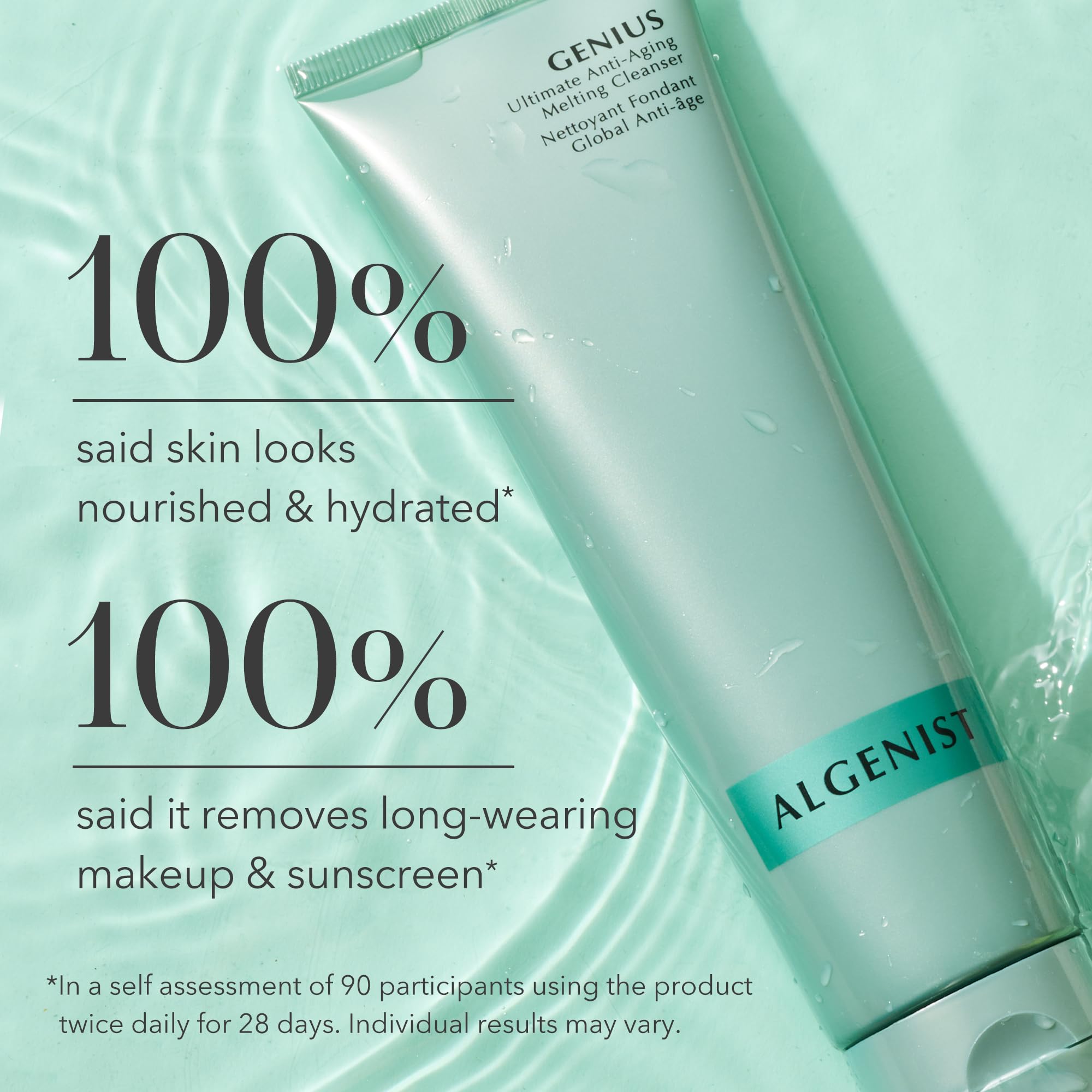 Algenist Genius Ultimate Cleanser Alguronic Acid highlights anti-aging-inspired benefits on skin