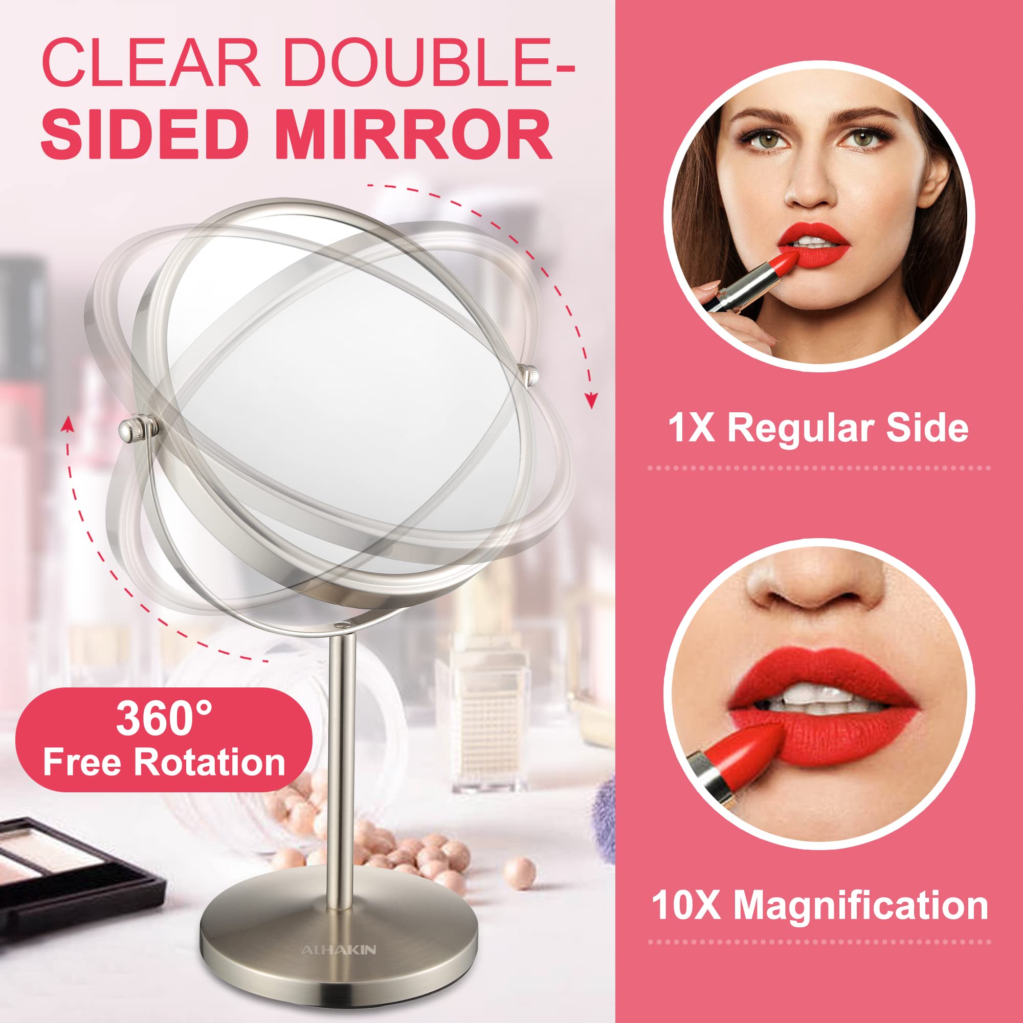 ALHAKIN 1x magnifying makeup mirror wide view for overall makeup look