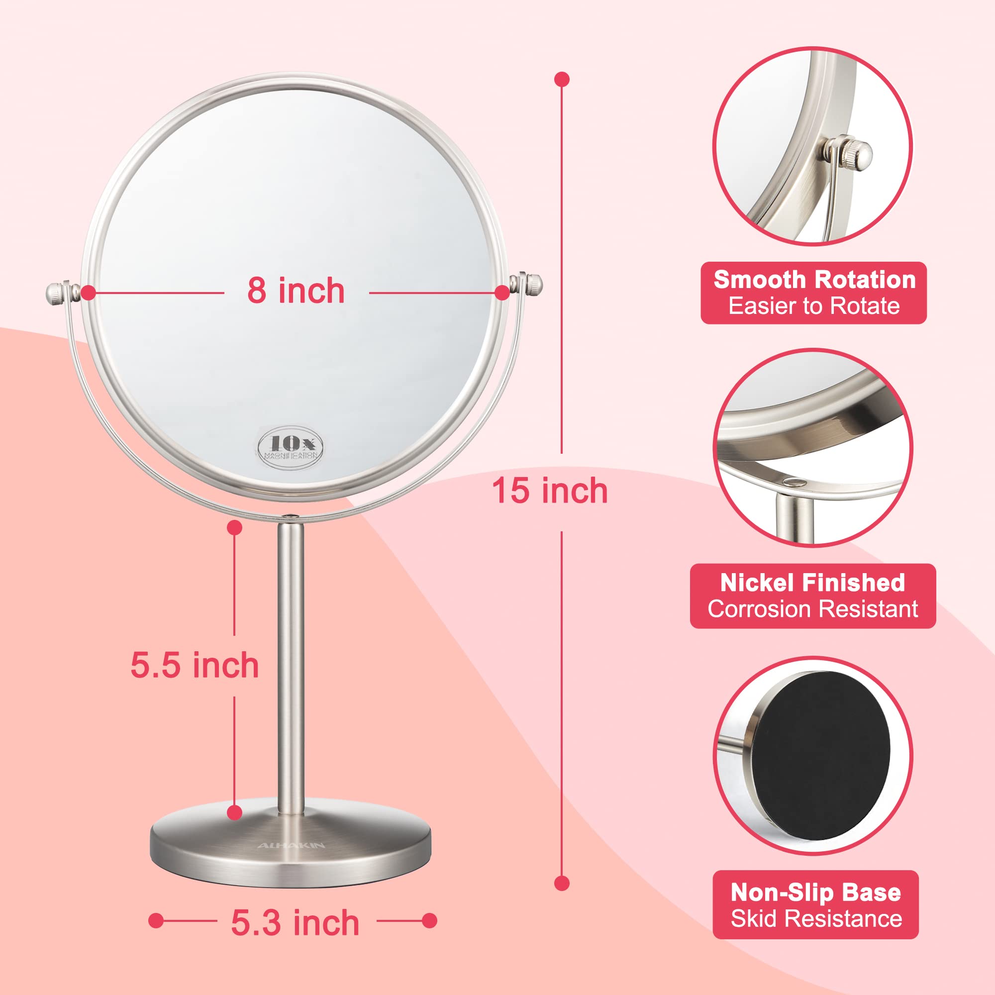 ALHAKIN 360-degree swivel makeup mirror for versatile angles