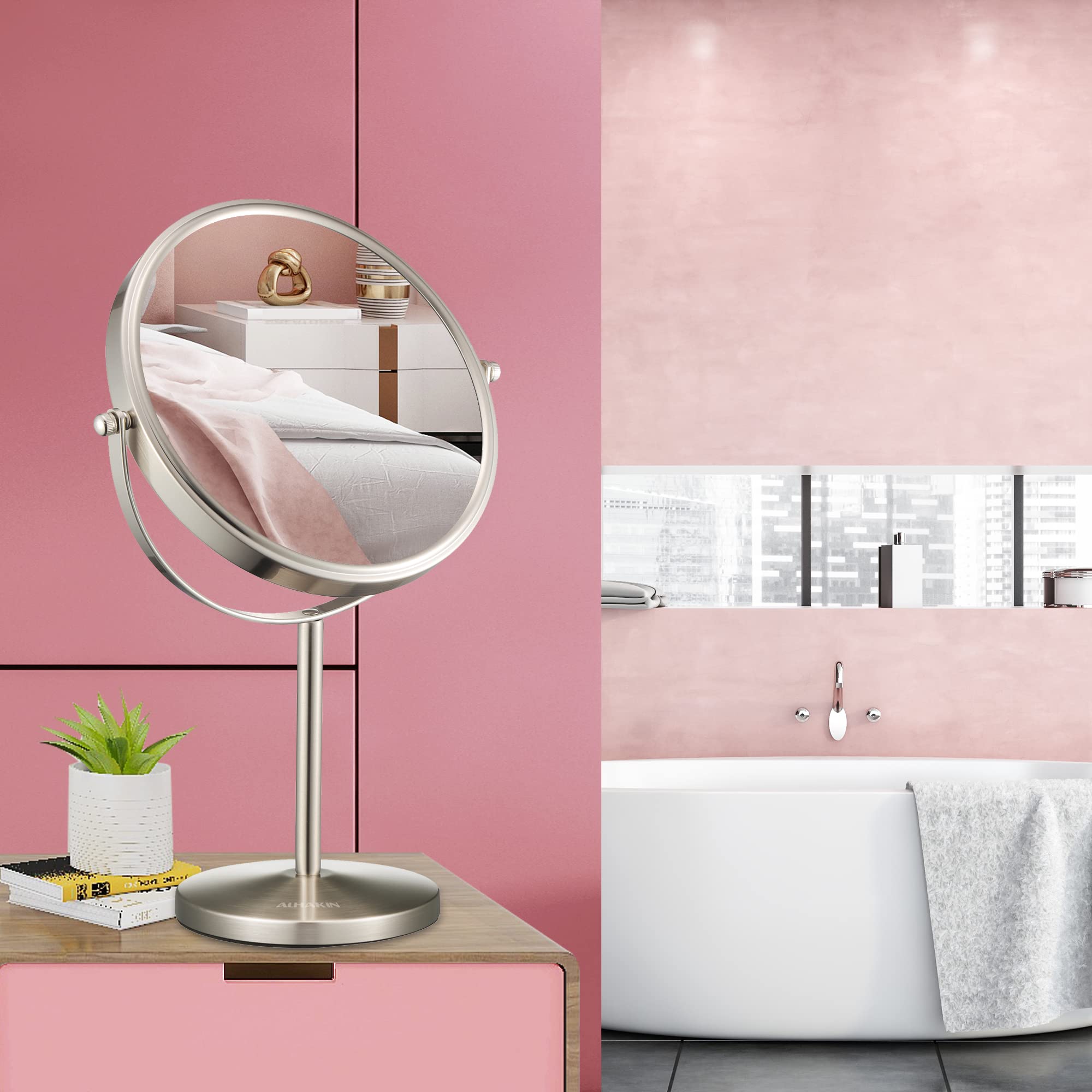 ALHAKIN nickel finish makeup mirror stylish bathroom decor