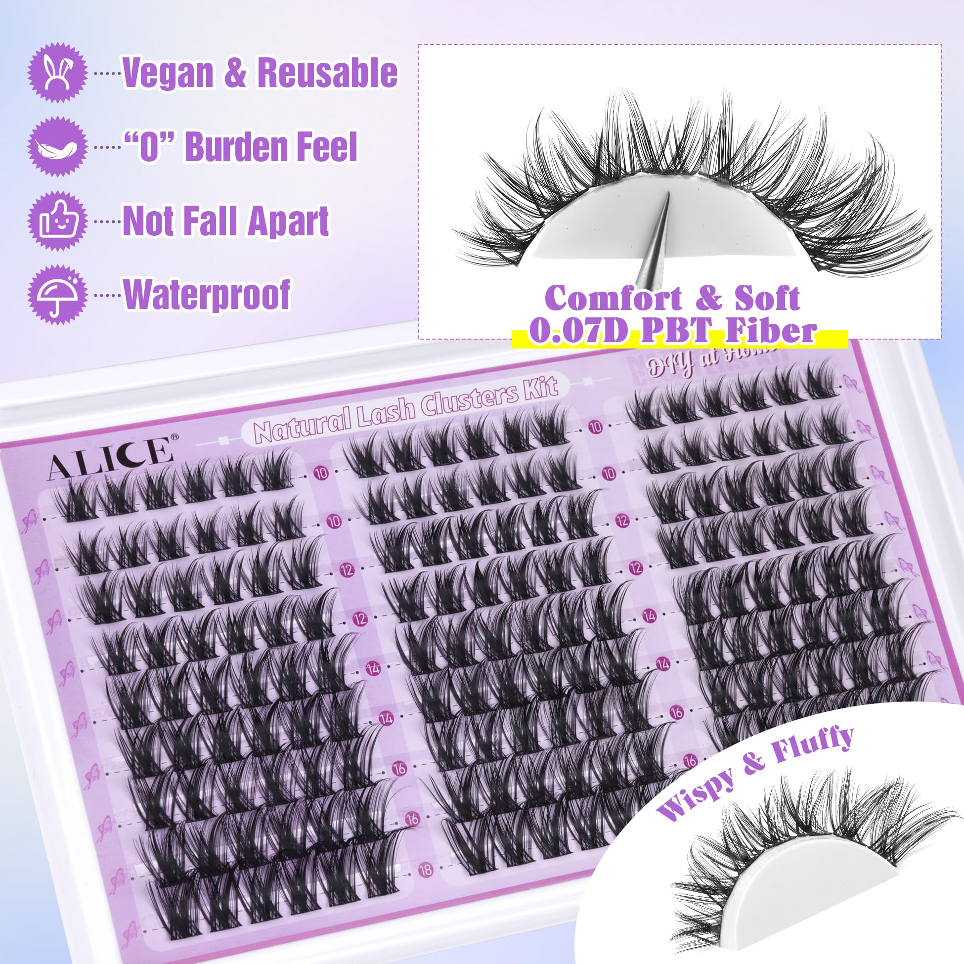 ALICE cluster lashes provide a soft natural fluffy look for daily wear