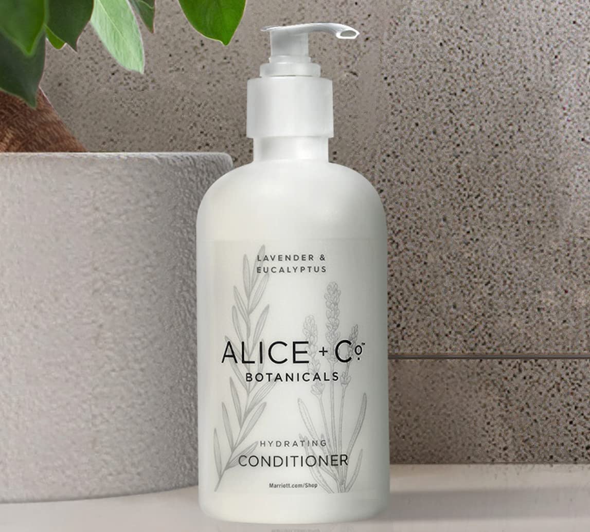 Alice + Co. Bottle closeup lavender-eucalyptus highlighting soothing scent.