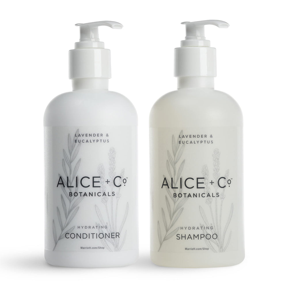 Alice + Co. Lavender-eucalyptus shampoo bottle for refreshing scalp cleanse and hydration.