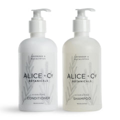 Alice + Co. Lavender-eucalyptus shampoo bottle for refreshing scalp cleanse and hydration.