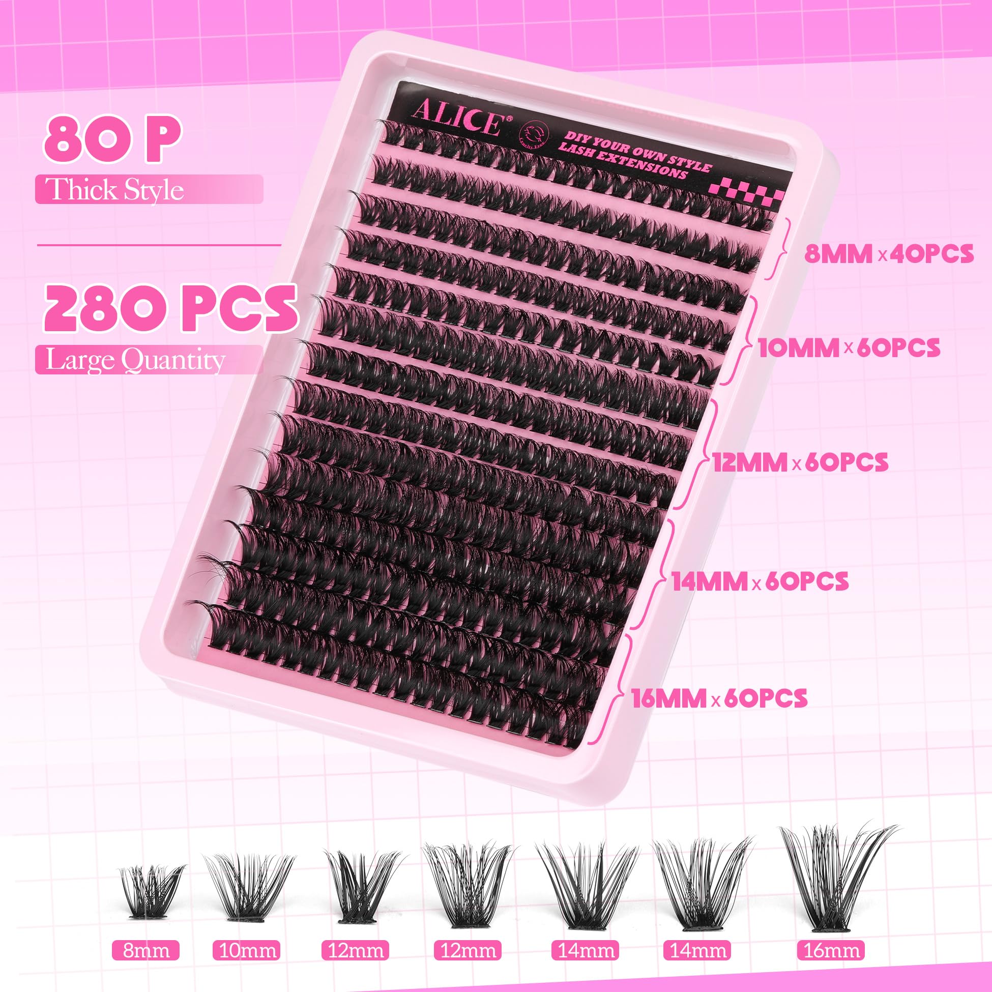 ALICE DIY Eyelash Extension Kit clusters close-up demonstrates lightweight wispy volume for natural look.