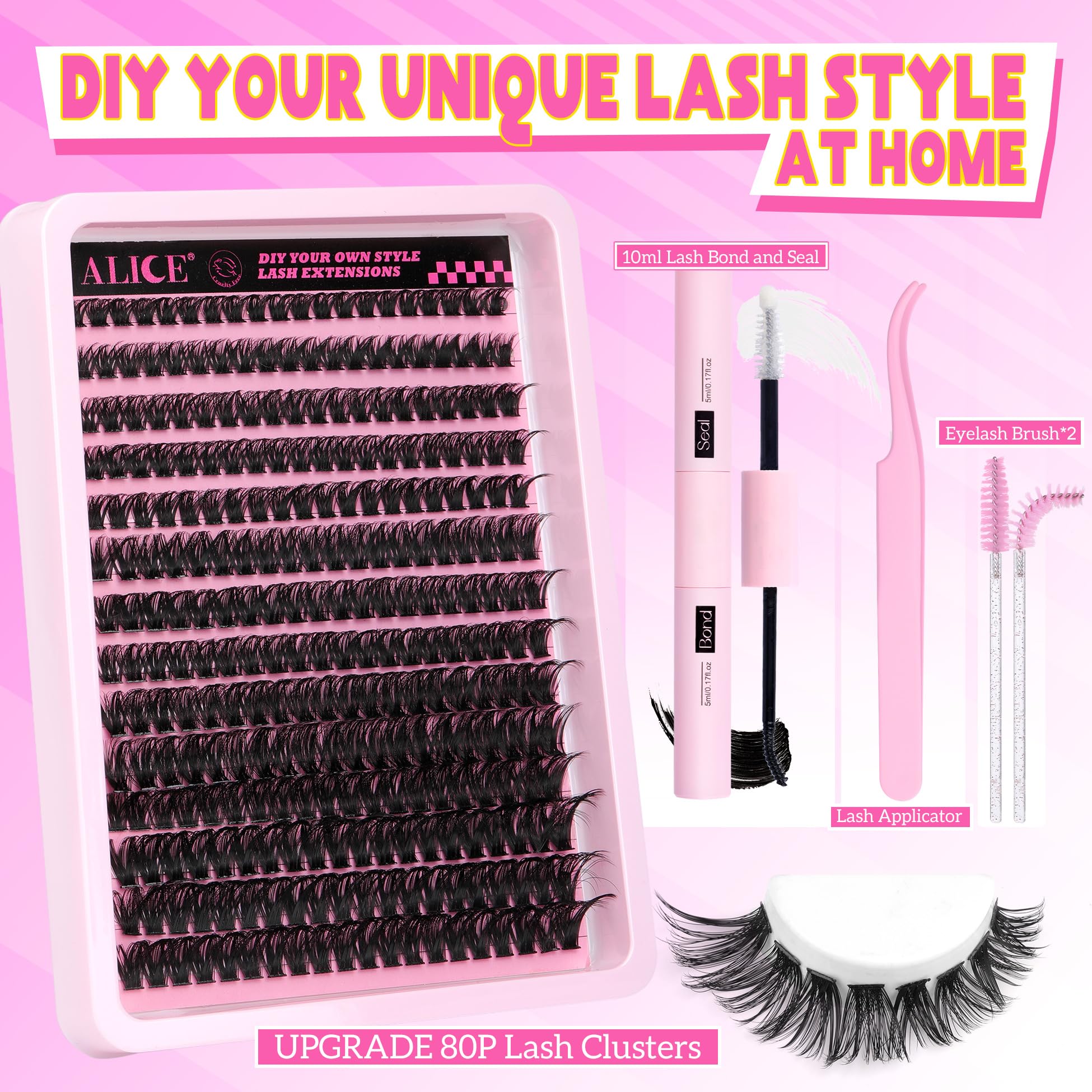 ALICE DIY Eyelash Extension Kit lash brushes help even coats and neat separations.