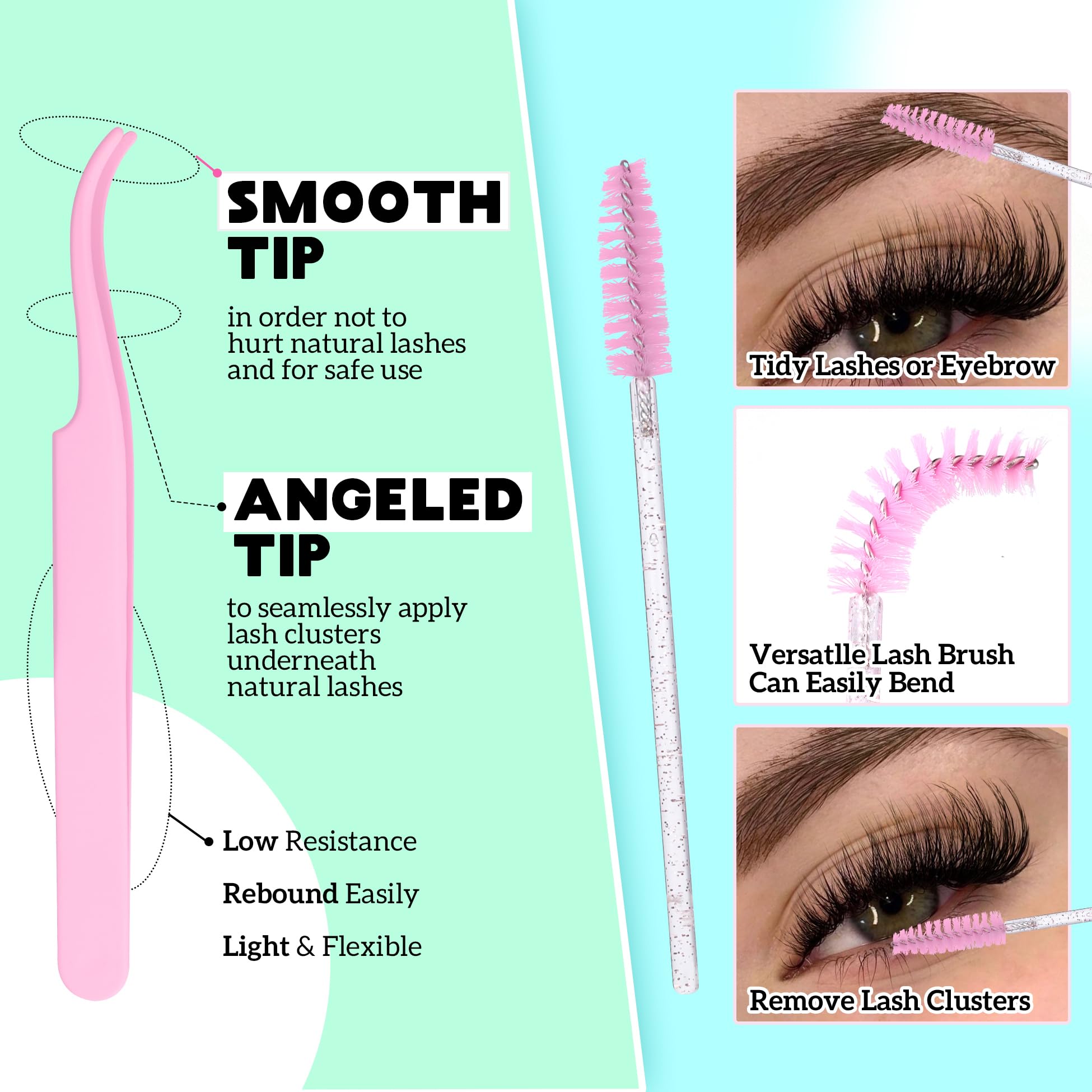 ALICE DIY Eyelash Extension Kit tweezers aids precise placement for flawless cluster application.
