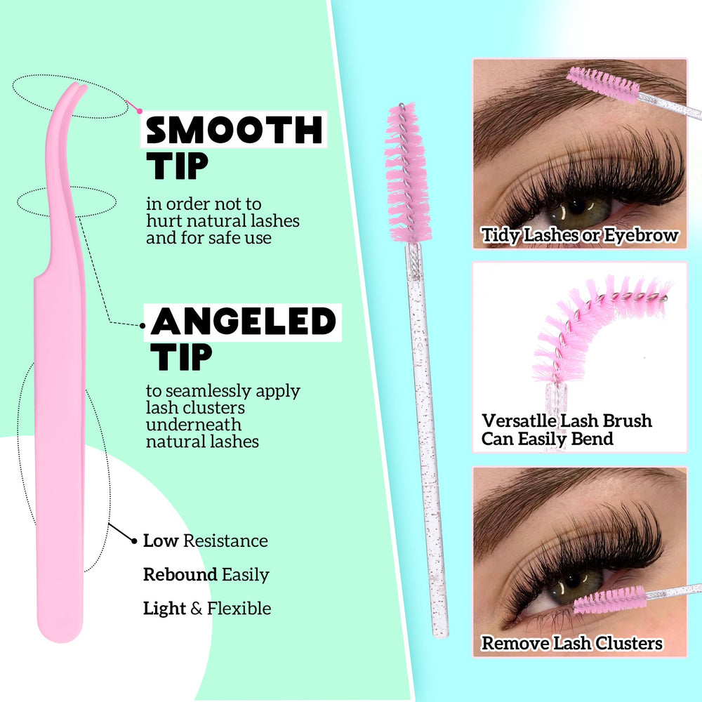 ALICE DIY Eyelash Extension Kit tweezers aids precise placement for flawless cluster application.