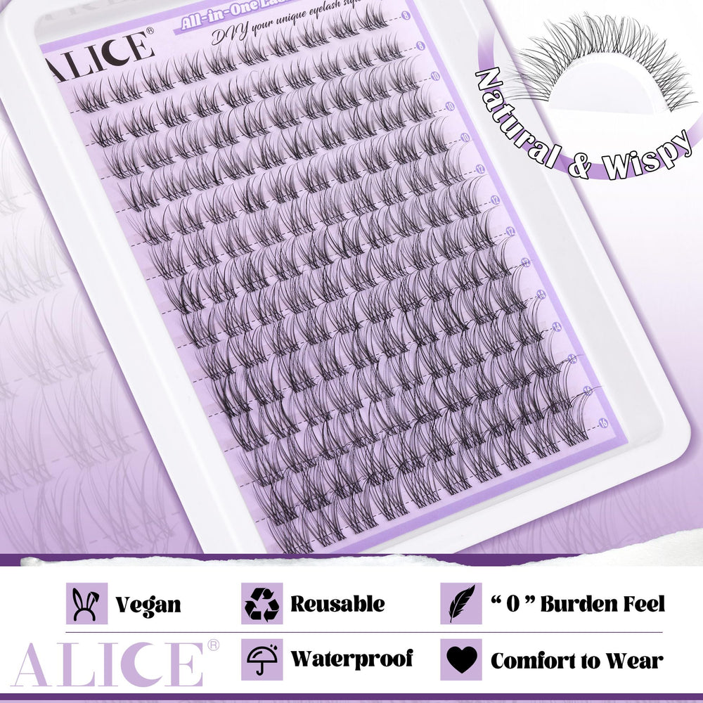 ALICE Lash Clusters Kit before-and-after lightweight lash enhancement
