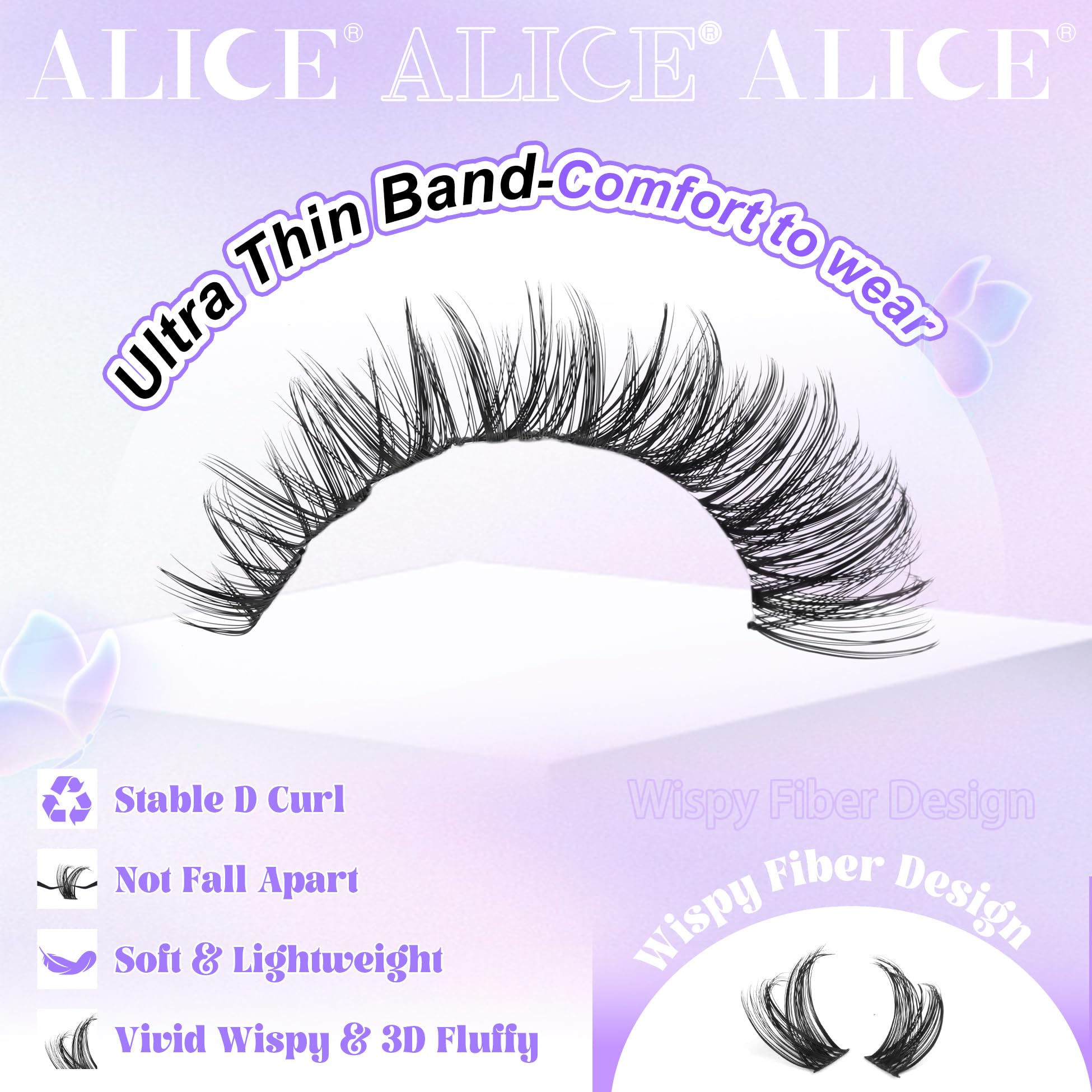 ALICE ultra-thin-band lashes offer gentle comfort and easy application.