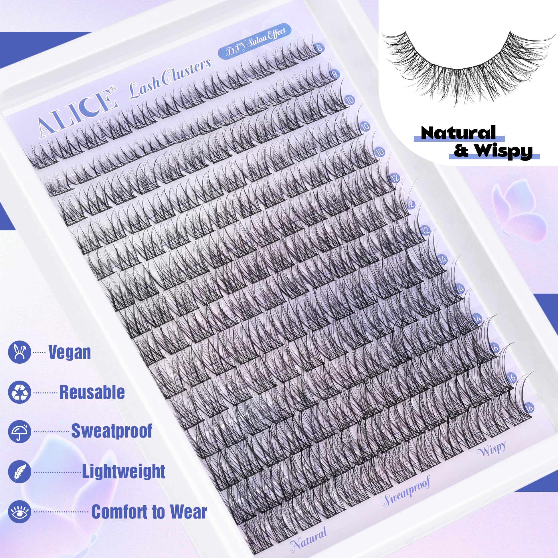 ALICE lashes shown near eye for scale, demonstrates natural length and lift