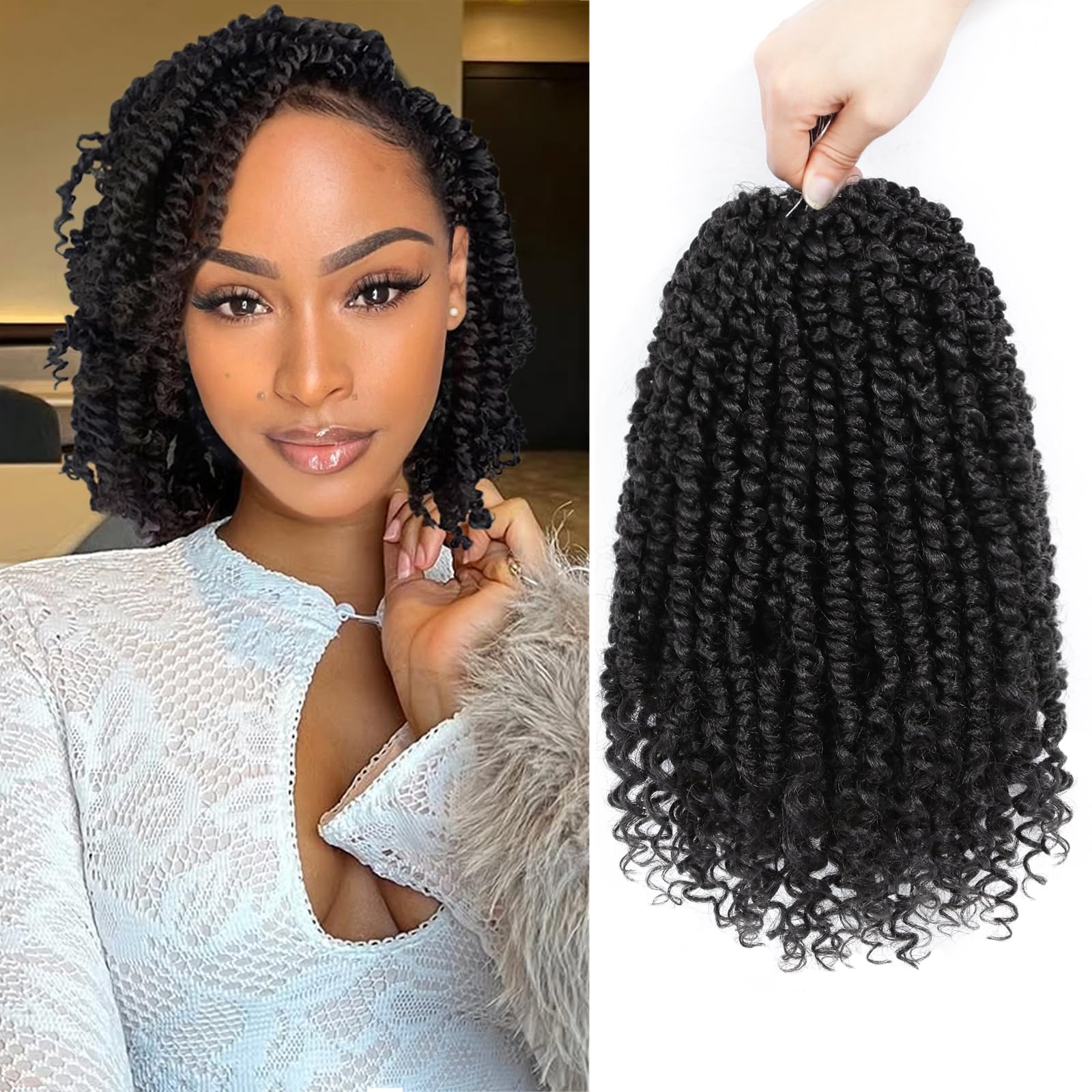 Alicoco Passion Twist 8in crochet hair, pre-looped for quick installation.
